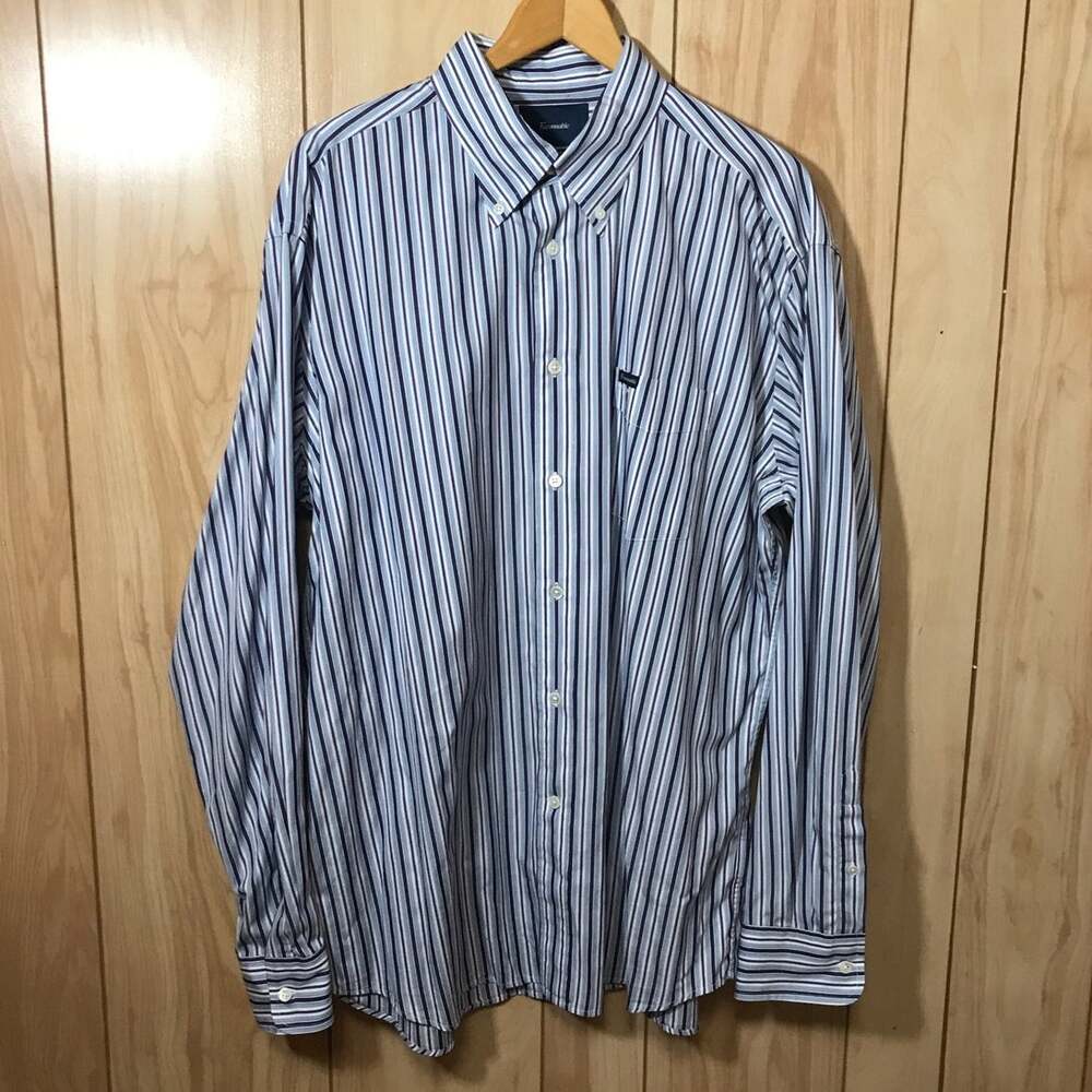 Vintage Faconnable Shirt Mens XXL Blue White Striped Y2K 90s Prep France